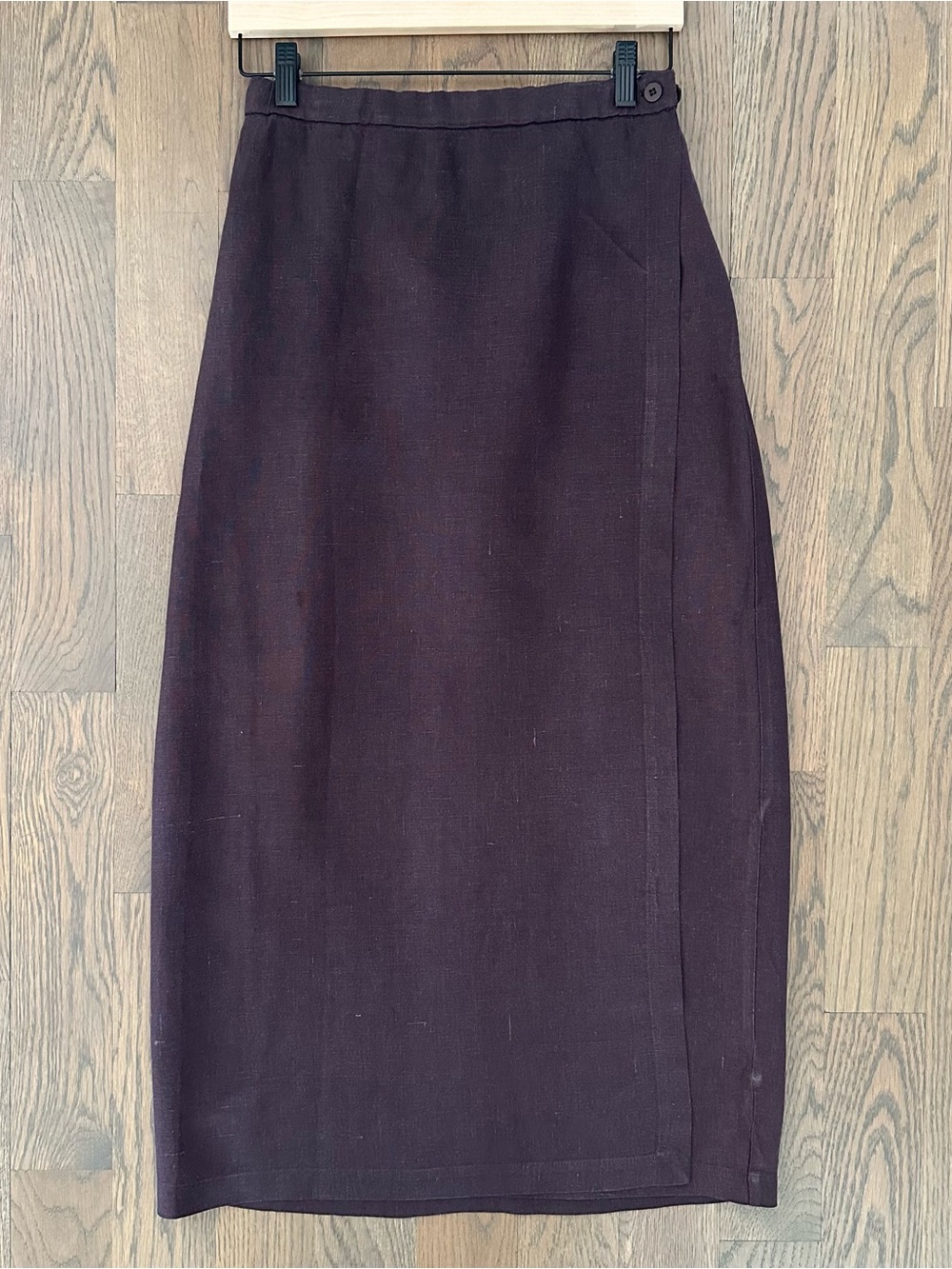 Vintage Eileen Fisher Heavyweight Irish Linen Wrap Maxi Skirt Eggplant Medium